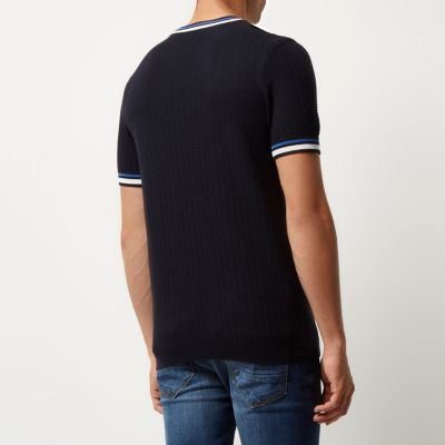 Navy tipped knitted ringer t-shirt